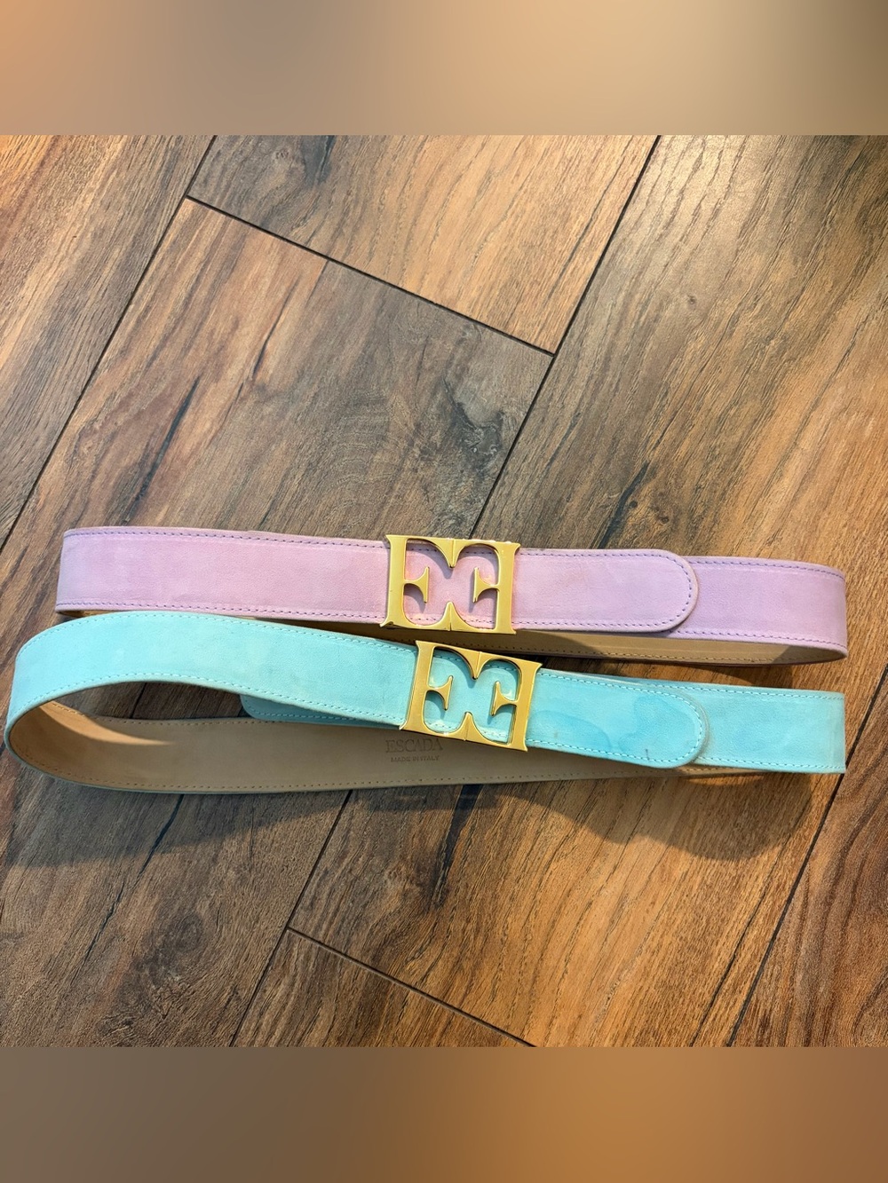 Vintage Escada Suede Leather Belts Set of 2 purple & Turquoise